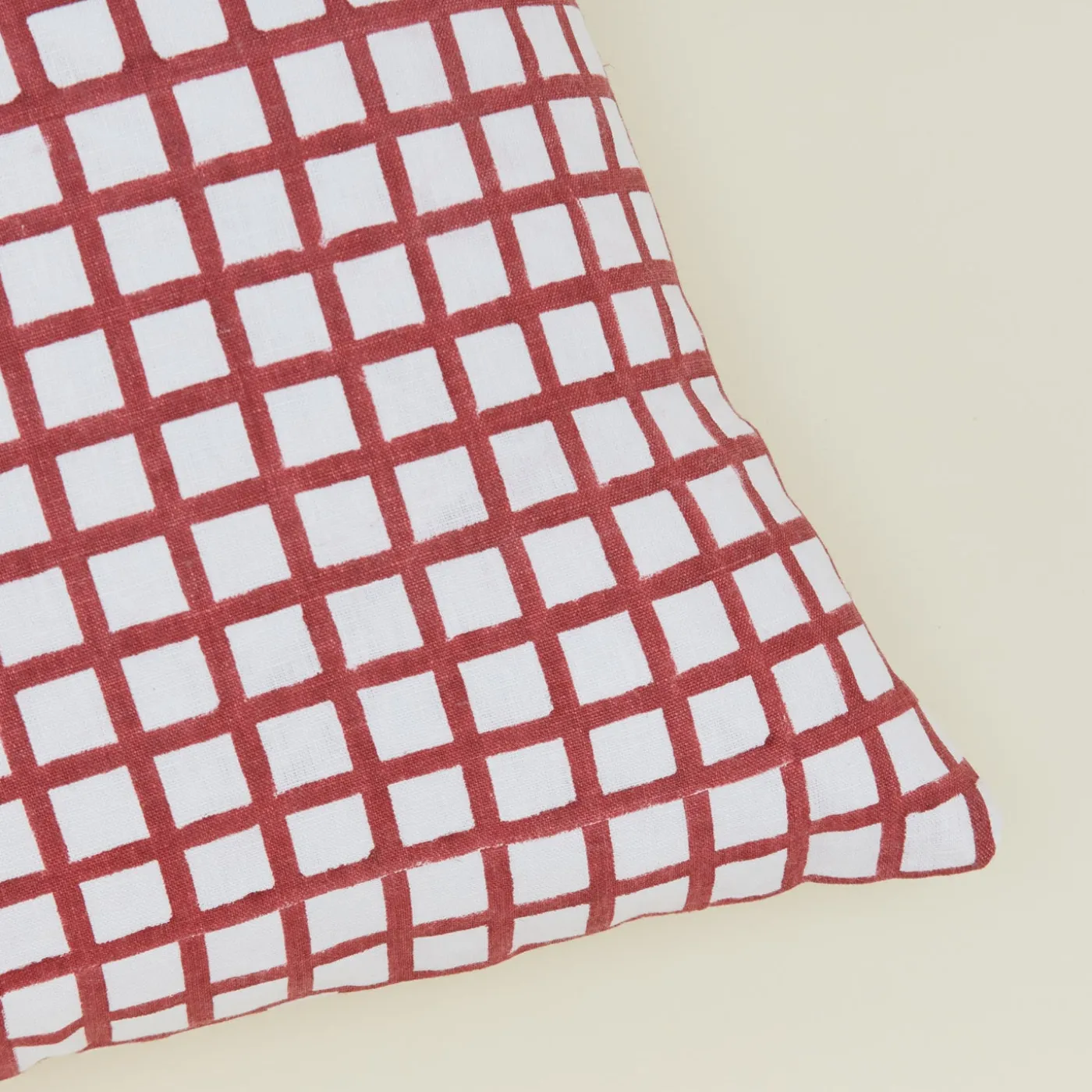 Block Printed Grid Pillow Cover