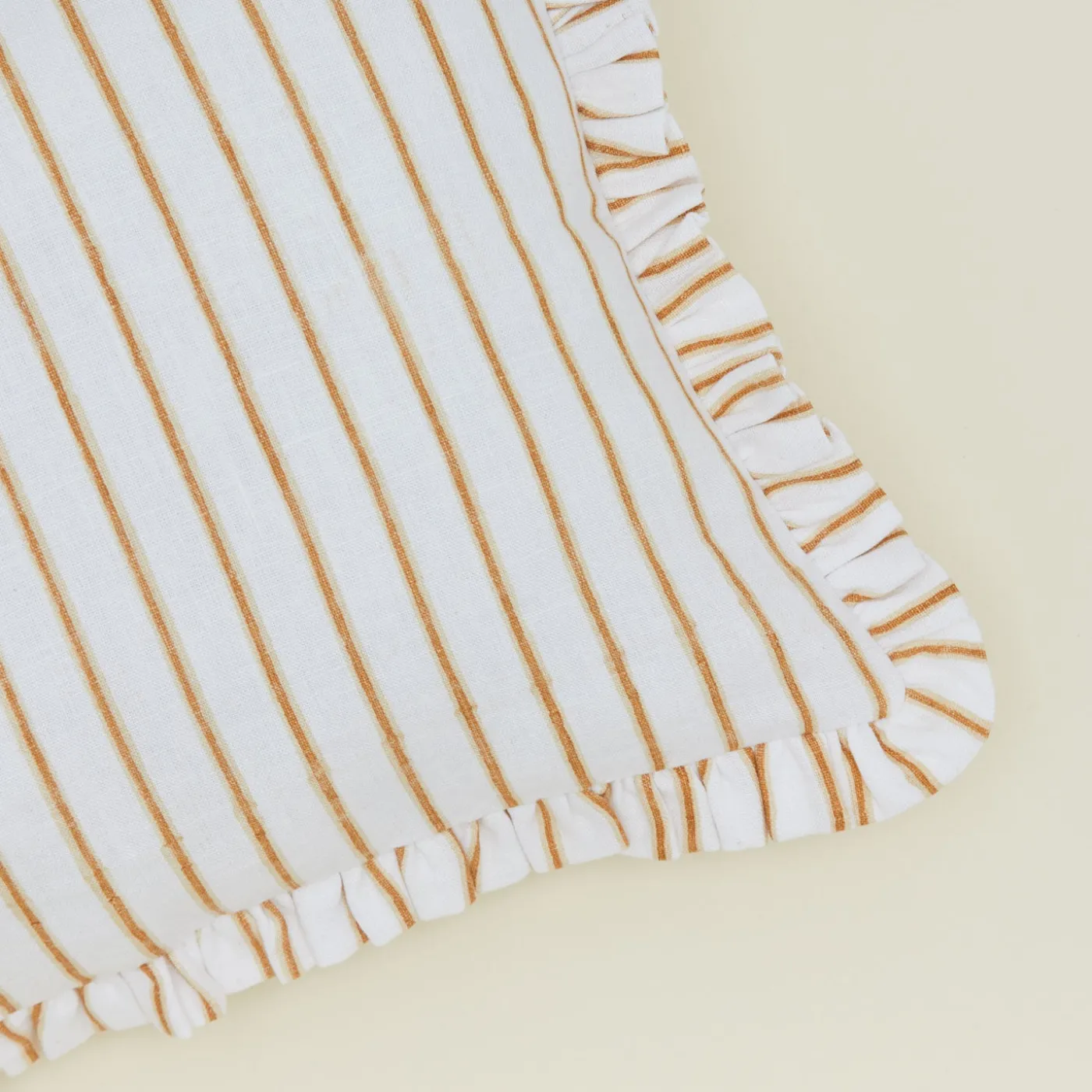 Block Printed Striped Ruffled Pillow Cover