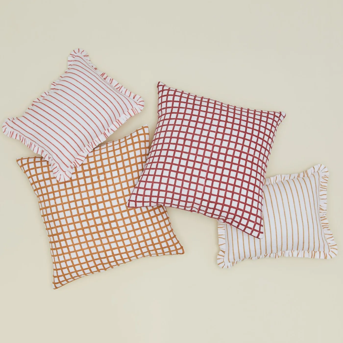 Block Printed Striped Ruffled Pillow Cover