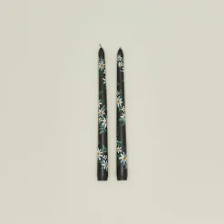 Floral Handpainted Taper Pair - Black