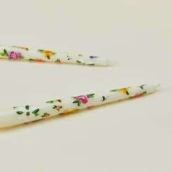 Floral Handpainted Taper Pair - White