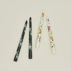 Floral Handpainted Taper Pair - Black