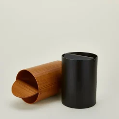 Lidded Wooden Wastebasket