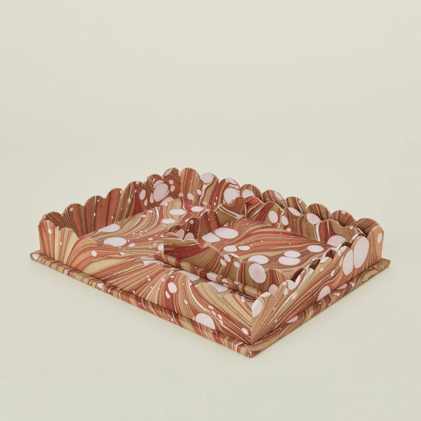 Marbleized Scalloped Tray, Set of 2