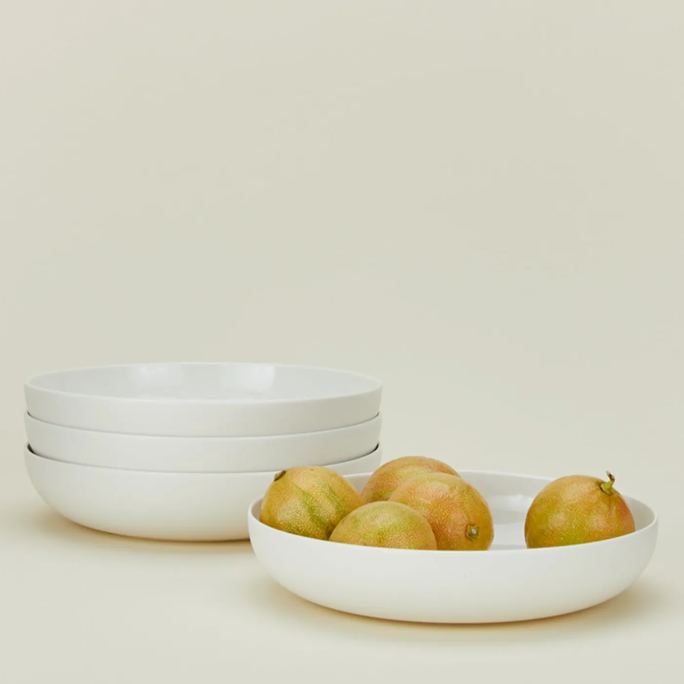 Simple Porcelain Low Bowl, Set of 4