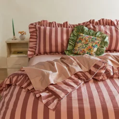 Striped + Ruffled Duvet Cover